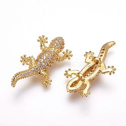 Brass Micro Pave Cubic Zirconia Beads, Gecko, Golden, 27x13~15x6.5mm, Hole: 1mm(ZIRC-F054-10G)