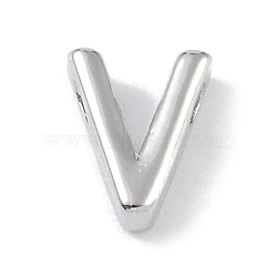 Brass Pendants, Letter Charms, Platinum, Letter V, 8.5x6.5x3mm, Hole: 1.5mm(KK-P266-05P-V)