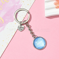 Alloy Glass Keychain, with Iron Findings, Royal Blue, 7.4cm(KEYC-YW00068-03)