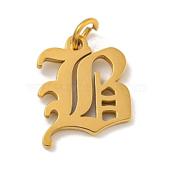 Ion Plating(IP) 304 Stainless Steel Charms, Laser Cut, Golden, Letter Charm, Letter B, 15.5x12x1.5mm, Hole: 3mm(STAS-I010-01G-B)