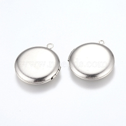 Tarnish Resistant 304 Stainless Steel Locket Pendants, Photo Frame Charms for Necklaces, Flat Round, Stainless Steel Color, 31x27.5x5.5mm, Hole: 2mm, Inner Size: 20mm(STAS-E144-016P)