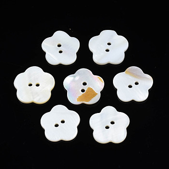 Natural Freshwater Shell Buttons, 2-Hole, Flower, Seashell Color, 17.5~19x18~19.5x2~2.5mm, Hole: 1.8mm
