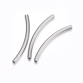304 Stainless Steel Tube Beads, Curved Tube, Stainless Steel Color, 40x3mm, Hole: 2mm