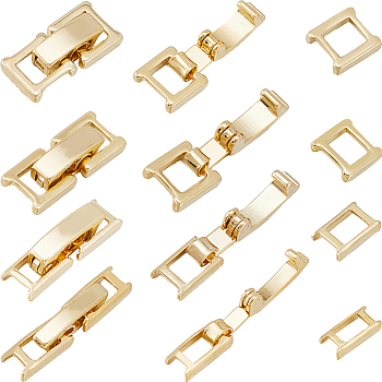 12Pcs 4 Styles Eco-Friendly Brass Watch Band Clasps, Long-Lasting Plated, Real 24K Gold Plated, 15~17x3.5~7.5x4mm, 3pcs/style
