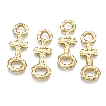Alloy Links Connectors, Textured, Cross, Cadmium Free & Nickel Free & Lead Free, Matte, Real 16K Gold Plated, 30x11x2.5mm, Hole: 3.5x6mm & 4mm