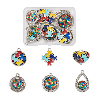 12Pcs 6 Style Zinc Alloy Enamel Pendants, for Jewelry  Making, Mixed Shapes, Platinum, 2pcs/style