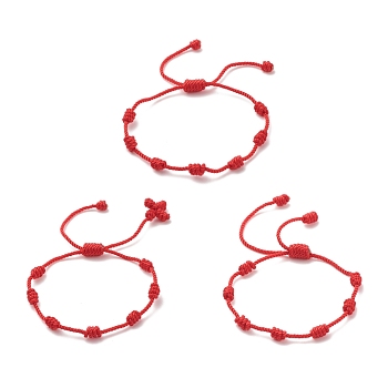 3Pcs 3 Size Nylon Braided Knot Cord Bracelet, Lucky Adjustable Bracelets for Kids, Red, Inner Diameter: 1-1/4~3-1/8 inch(3.2~7.8cm), 1Pc/size