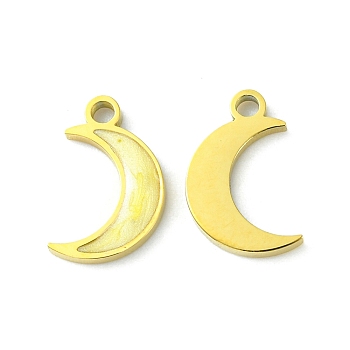 Ion Plating(IP) 304 Stainless Steel Manual Polishing Charms, with Enamel, Moon, Golden, 11x7.5x1.5mm, Hole: 1.4mm