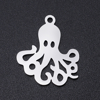201 Stainless Steel Pendants, Octopus, Hollow, Stainless Steel Color, 20x17.5x1mm, Hole: 1.5mm