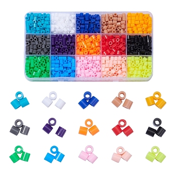 1500Pcs 15 Colors PE DIY Melty Beads Fuse Beads Refills, Tube, Mixed Color, 5x5mm, Hole: 3mm, 100pcs/color