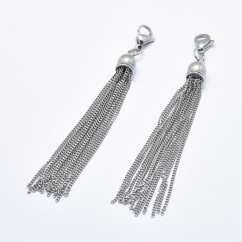 304 Stainless Steel Tassels Big Pendant, with Lobster Claw Clasps, Decorations, Stainless Steel Color, 95~100mm, Hole: 4.5mm