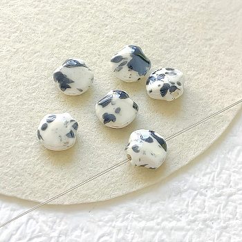 Shell Shape Handmade Porcelain Beads, Black, 12~12.5x13~13.5x7~7.5mm, Hole: 1.8~2mm