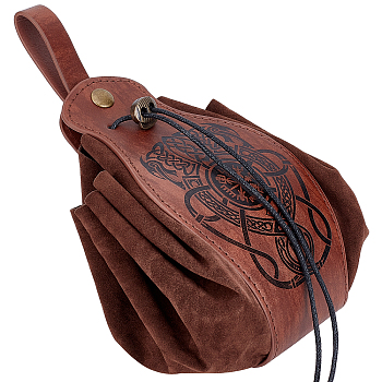 PU Leather & Suede Fabric Belt Pouch, Waist Bag with Drawstring, Ssangyong Pattern, Coconut Brown, 71cm
