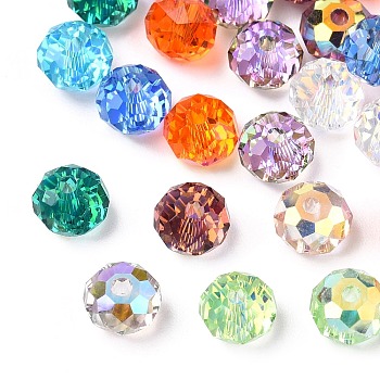 Faceted Transparent Glass Beads, AB Color Plated, Rondelle, Mixed Color, 6x4mm, Hole: 1.2mm