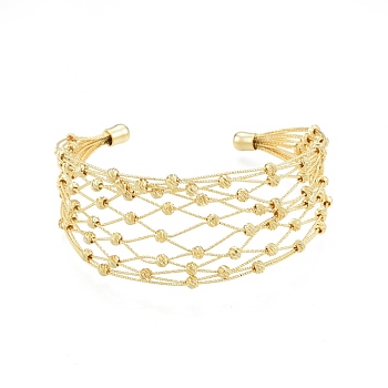 Brass Wire Wrap Open Cuff Bangle, Hollow Wide Bangle for Women, Golden, Inner Diameter: 2-3/8 inch(5.9cm)