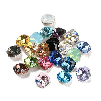 K9 Glass Rhinestone Cabochons, Pointed Back & Back Plated, Faceted, Square, Mixed Color, 6x6x3.5mm