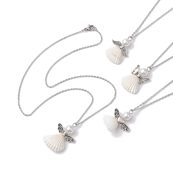 Angel Alloy and Spiral Shell Pendant Necklaces, Antique Silver, 17.32 inch(44cm)