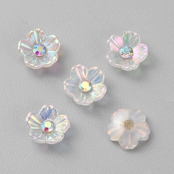 Opaque Resin Pave Rhinestone Cabochons, Flower, Clear AB, 8x8x3mm