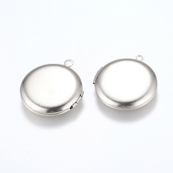 304 Stainless Steel Locket Pendants, Photo Frame Charms for Necklaces, Flat Round, Stainless Steel Color, 31x27.5x5.5mm, Hole: 2mm, Inner Size: 20mm