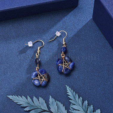 Wire Wrapped Natural Lapis Lazuli Dangle Earrings(EJEW-JE04150-02)-3