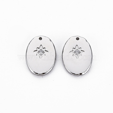 Stainless Steel Color Clear Oval Stainless Steel+Cubic Zirconia Pendants