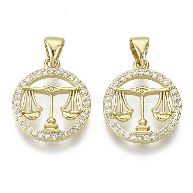 Real 18K Gold Plated Clear Flat Round Brass+Cubic Zirconia Pendants