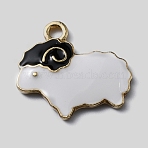 Alloy Enamel Pendants, Light Gold, Sheep Charm, Black, 18.5x20x2mm, Hole: 2mm(ENAM-WH0065-21KCG-03)