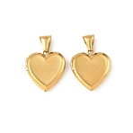 316 Stainless Steel Locket Pendants, Heart Charm, with 304 Stainless Steel Snap on Bails, Long-Lasting Plated, Ion Plating(IP), Real 20K Gold Plated, 24.5x22.5x4.5mm, Hole: 8.5x3.5mm(STAS-K321-26G)