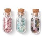 3Pcs Glass Wishing Bottle Decorations, with Natural Gemstone Beads and Wooden Plug, Column, Mixed Color, 31.5x13mm(PALLOY-JF03096)