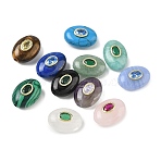 Natural & Synthetic Beads, Flat Oval with Brass Pave Cubic Zirconia Findings, Golden, Mixed Dyed and Undyed, 18.5x13.5x9mm, Hole: 1.8mm(GG-CBA75E3-12)