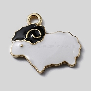 Alloy Enamel Pendants, Light Gold, Sheep Charm, Black, 18.5x20x2mm, Hole: 2mm(ENAM-WH0065-21KCG-03)