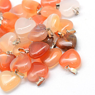 Heart Dyed Natural Agate Pendants, with Platinum Tone Brass Findings, 17~19x15~16x5~8mm, Hole: 2x7mm(G-Q371-01)