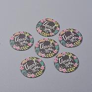 Paper Gift Tags, Hange Tags, For Arts and Crafts, Thanksgiving, Round with Flower and Word Thank You Pattern, Black, 30x0.4mm, Hole: 3mm(CDIS-P001-G01-A)