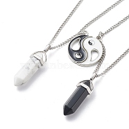 2Pcs 2 Style Natural Howlite & Black Obsidian Bullet Pendant Necklaces Set, Alloy Enamel Yin Yang Matching Couple Necklaces for Men Women, 17.87 inch(45.4cm), 1Pc/style(NJEW-JN03994-01)