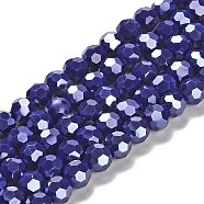 Electroplate Opaque Glass Beads Strands, Faceted(32 Facets), Pearl Luster Plated, Round, Dark Slate Blue, 8mm, Hole: 1mm, about 66~69pcs/strand, 19.29~19.57 inch(49~49.7cm)(EGLA-A035-P8mm-A09)