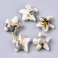 Handmade Porcelain Beads, Fancy Antique Glazed Porcelain, Starfish/Sea Stars, Linen, 19~20x20.5~22.5x7.5~8.5mm, Hole: 2mm(PORC-N004-27J)