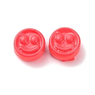 Spray Painted Alloy Beads, Flat Round with Smiling Face, Light Coral, 7.5x4mm, Hole: 2mm(PALLOY-M215-16I)
