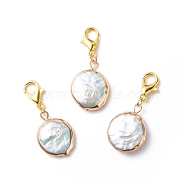 Keshi Pearl Pendant Decorations, Lobster Clasp Charms, Clip-on Charms, for Keychain, Purse, Backpack Ornament, Stitch Marker, Flat Round, Golden, 31mm(HJEW-JM00762)