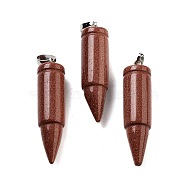 Synthetic Goldstone Pointed Pendants, Bullet Shaped Charms with Rack Plating Platinum Tone Brass Snap on Bails, 40x10mm, Hole: 7x4mm(G-A231-03E)