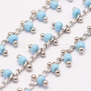 3.28 Feet Handmade Seed Beaded Chains, Soldered, with Brass Findings, Light Sky Blue, 6x2~3mm(X-AJEW-P061-B18)