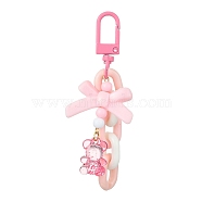Bowknot & Bear Acrylic Pendant Decorations, with Alloy Swivel Snap Hooks Clasps, for Bag Ornaments, Pink, 89mm, Pendants: 50~61x14~34x4mm(HJEW-JM01737-03)