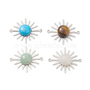 Mixed Gemstone Connector Charms, with Platinum Plated Brass Sun Links, Long-Lasting Plated, 22.5x27x5.5mm, Hole: 0.7mm(PALLOY-JF02064)