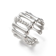 304 Stainless Steel Rhinestone Cuff Rings, Oval, Stainless Steel Color, Adjustable(RJEW-M171-21P)