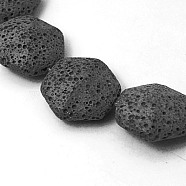 Natural Lava Rock Beads Strands, Dyed, Hexagon, Black, 22x22x10mm, Hole: 1mm(G-I033-11)
