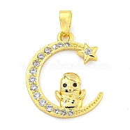 Brass Micro Pave Clear Cubic Zirconia Pendant, The 12 Chinese Zodiac, Chick, 20.5x16.5x2.5mm, Hole: 5x2.8mm(FIND-Z044-03E)