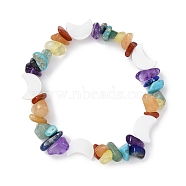 Natural & Synthetic Mixed Gemstone Chips & Shell Beaded Stretch Bracelet, Moon, Wide: 8~9mm, Inner Diameter: 1-3/4 inch(4.3cm)(BJEW-JB09897-02)