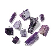 Grade 5A Natural Charoite Pendants, Nuggets Charms with Platinum Plated Brass Pendant Bails, 12.5~37.5x4~20x4~19mm, Hole: 1.6mm(G-H310-02P-03)