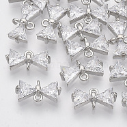 Brass Links connectors, with Micro Pave Cubic Zirconia, Bowknot, Clear, Platinum, 6.5x12x3.5mm, Hole: 1mm(X-ZIRC-S065-002)