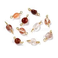 Natural Rutilated Quartz Links Connectors, with Golden Copper Wire, Cadmium Free & Lead Free, Chip, 13~19x3.5~8mm, Hole: 1.5mm(G-K316-02F-G-RS)