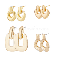 4 Pairs 4 Style Brass & Alloy Geometry Dangle Stud Earrings for Women, Heart & Teardrop & Rectangle & Ring, Golden, 21.5~41x17.5~25mm, 1 Pair/style(EJEW-FI0002-68)